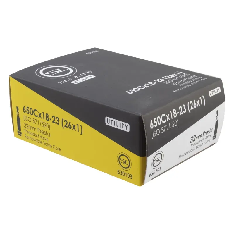 Sunlite Utili-T 650C x 18-23 32mm Standard Presta Valve Tube in Black