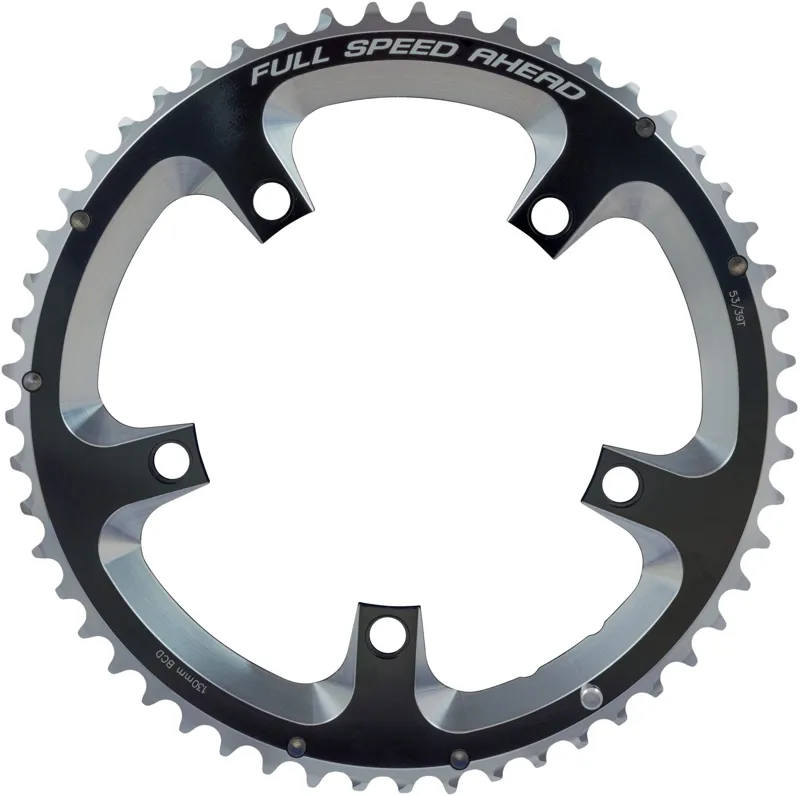 Full Speed Ahead Super Road Aluminum Chainring 53t 130 BCD 5-Bolt N10/N11 - Black/Silver