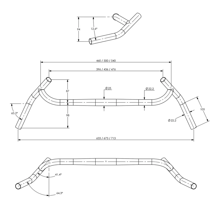 Surly Corner Bar Chromoly Handlebar 25.4mm Clamp 50cm Width - Black-3