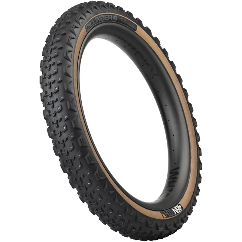 45NRTH Dillinger 4 Tire 26 X 4.2 Tubeless Folding Tan 60 TPI 168 Large Concave Carbide Aluminum Studs In Tan