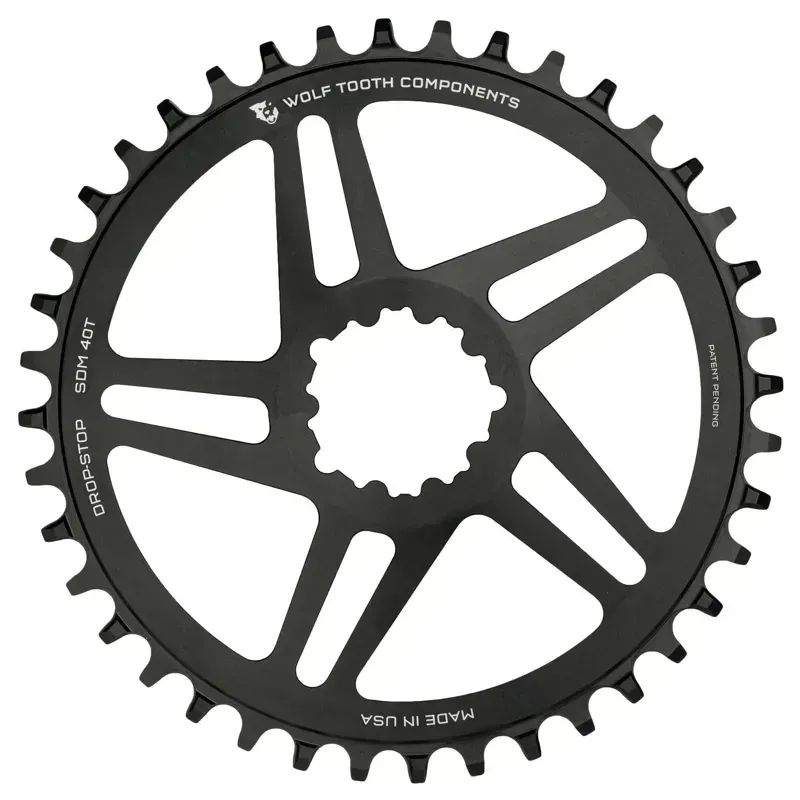 Wolf Tooth Direct Mount Chainring - 38t SRAM Direct Mount For SRAM 3-Bolt 6mm Offset Drop-Stop B Flattop Compatible Black